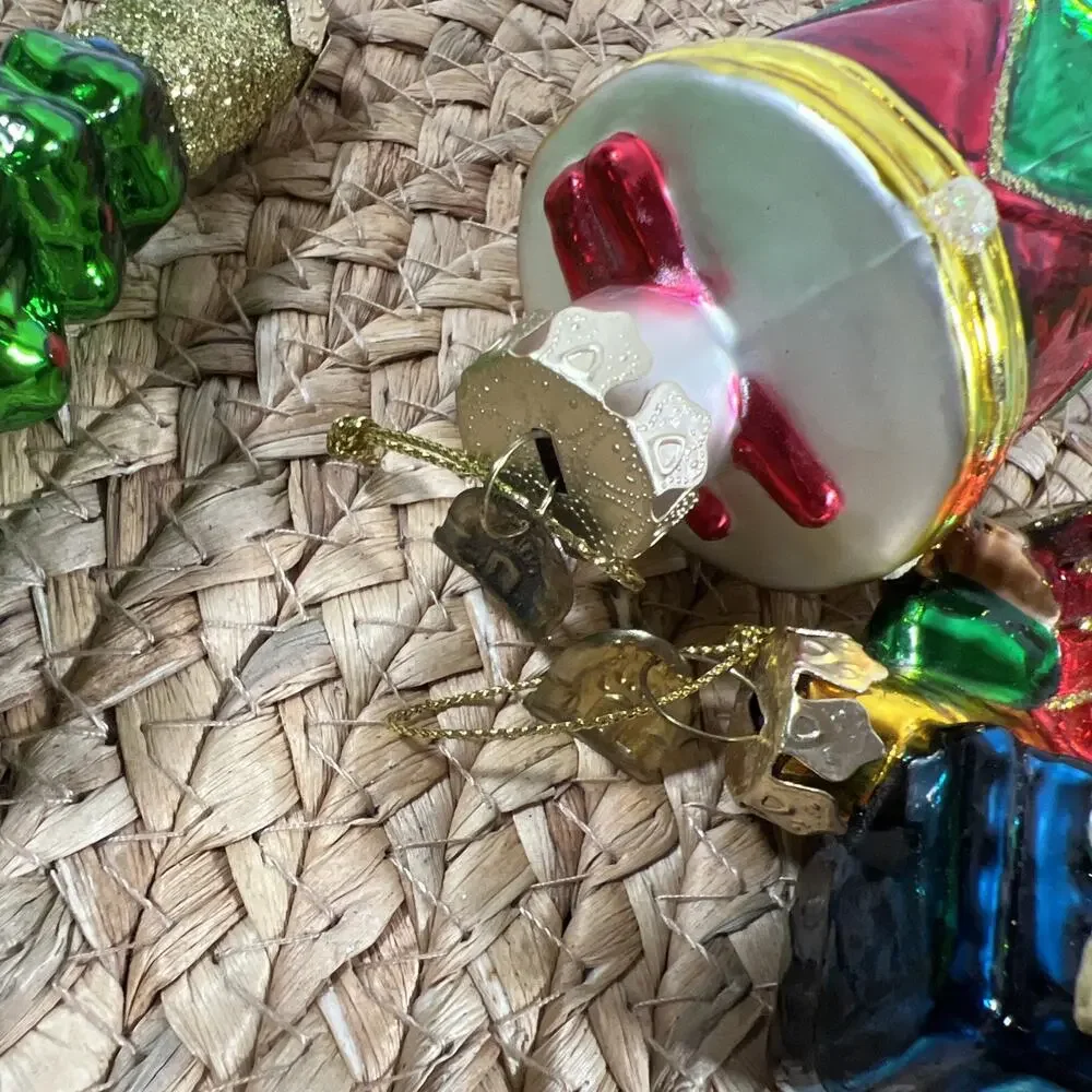 Vintage Thomas Pacconi Glass Christmas Tree 3.5” & 6.5” + Drum Train Ornaments